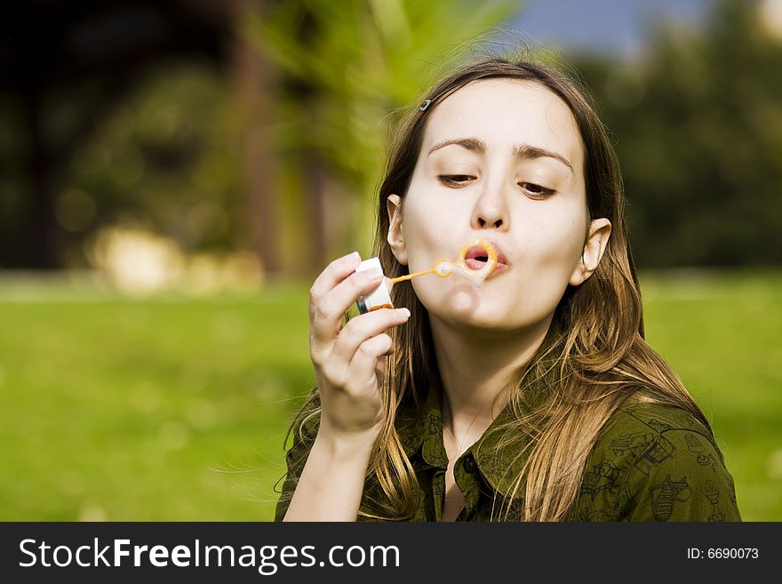 Young Blond With Soap Bubbles