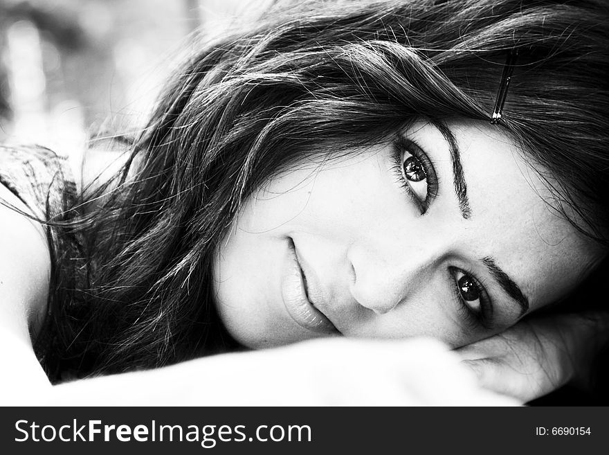 Young beautiful  woman portrait in black and white. Young beautiful  woman portrait in black and white.