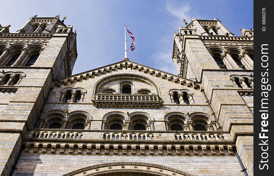 Natural History Museum facade from below.