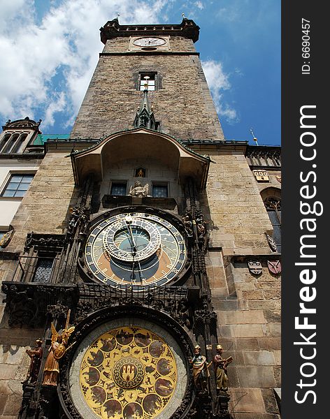 Astronomical clock in the city center in Prague