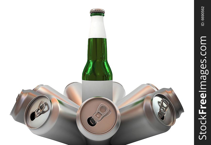 Beer bottle with blank label and aluminum banks