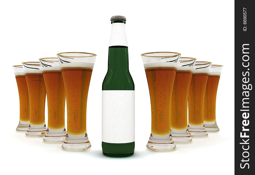Beer in glass and beer bottle with blank label