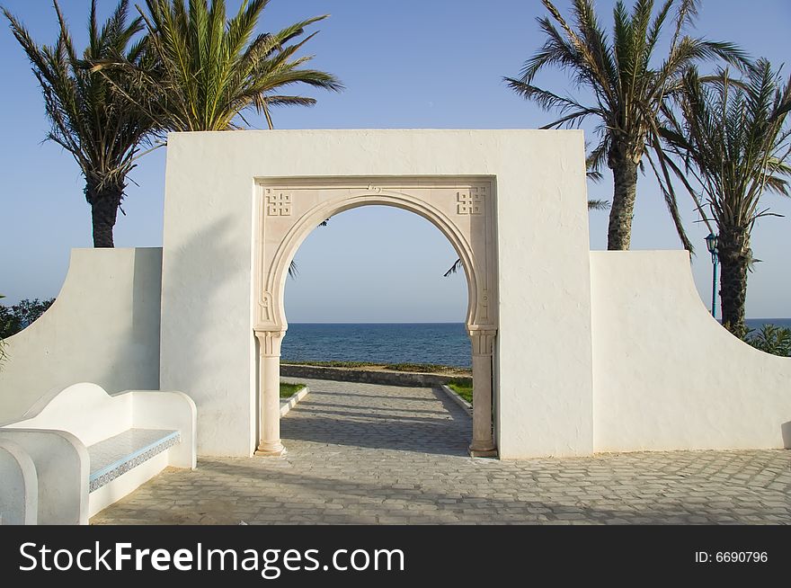 White islam gate over the blue sea
