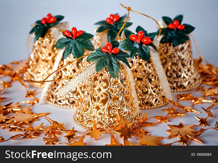 New-years tree golden decoration on white background. New-years tree golden decoration on white background
