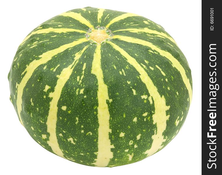 Nice green pumpkin with yellow stripes isolated over white with clipping path
