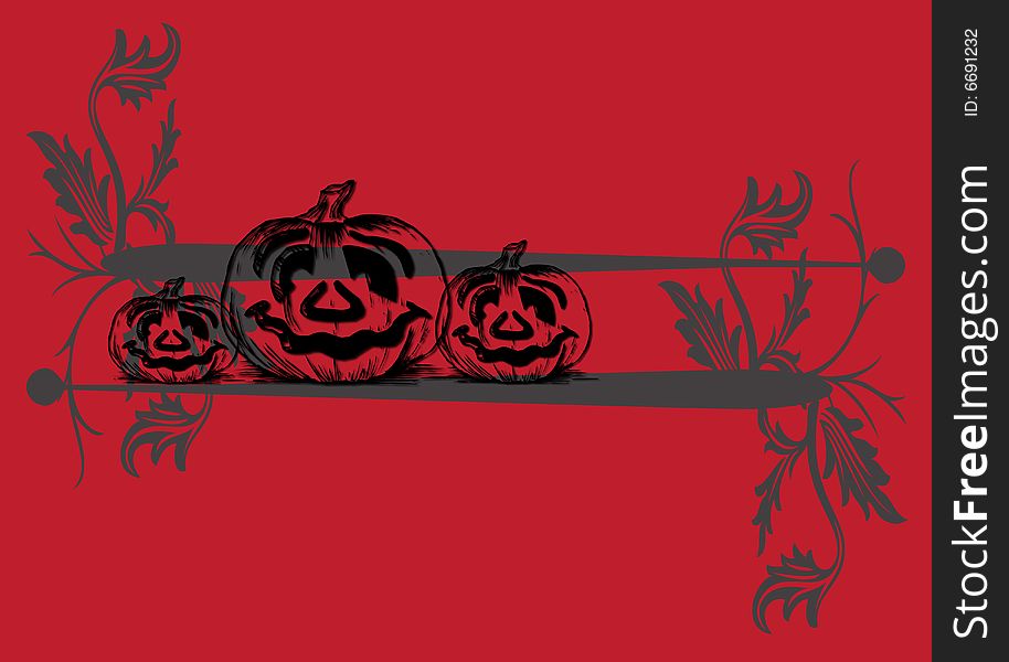 Pumpkin illustration on red and black background. Pumpkin illustration on red and black background