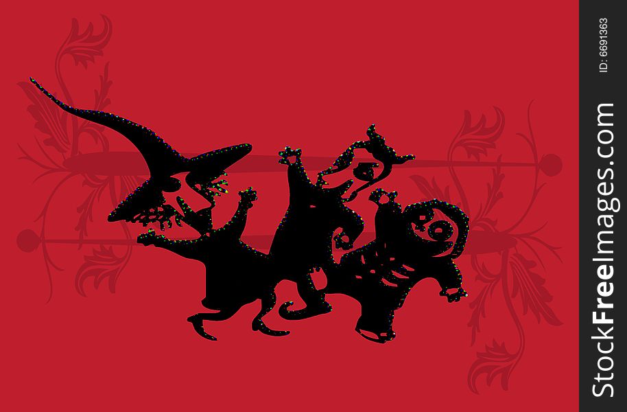 Witch illustration on red and black background. Witch illustration on red and black background