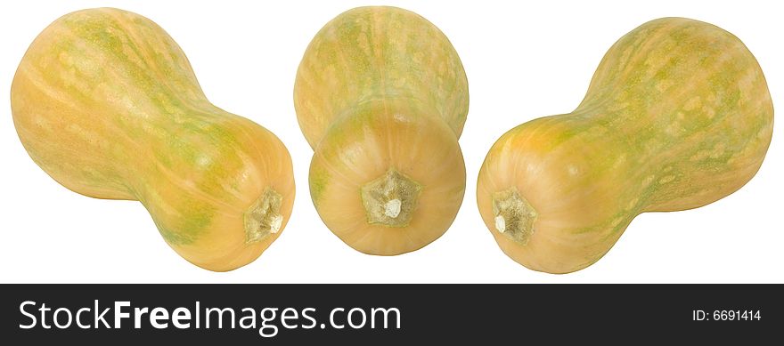 Three nice big orange pumpkins isolated over white with clipping path