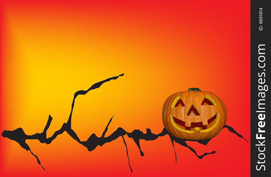 Pumpkin illustration on red and orange background