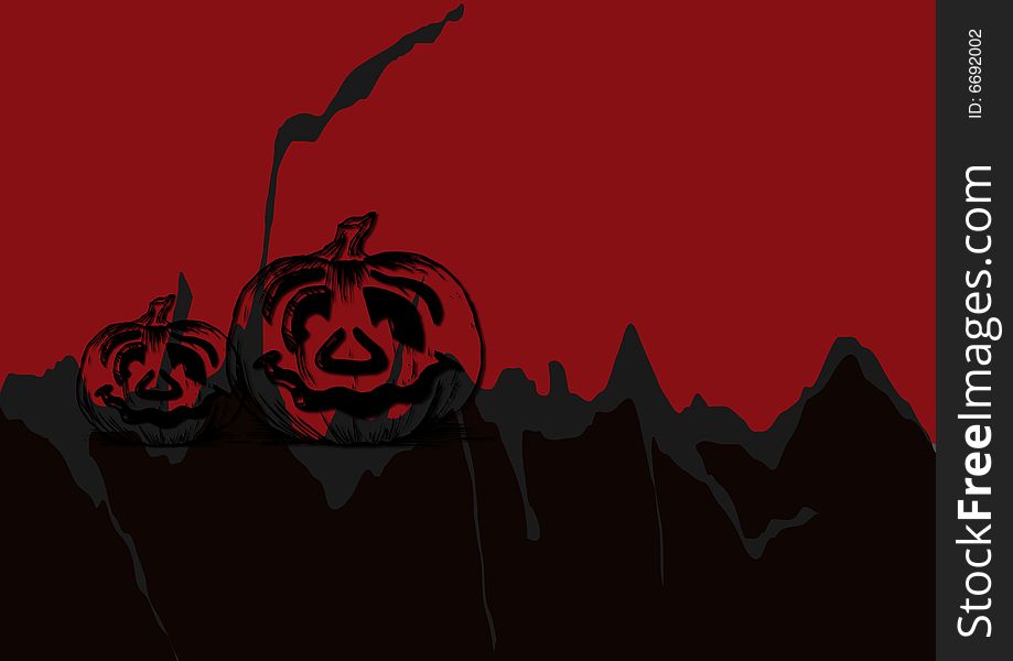 Pumpkins illustration on red and black background. Pumpkins illustration on red and black background