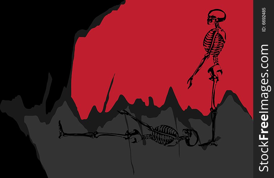 Halloween skeleton illustration on red gray and black background. Halloween skeleton illustration on red gray and black background
