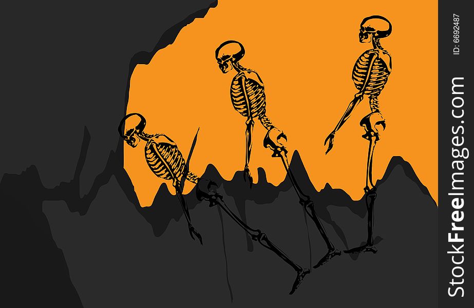 Halloween skeleton illustration on orange yellow gray and black background. Halloween skeleton illustration on orange yellow gray and black background