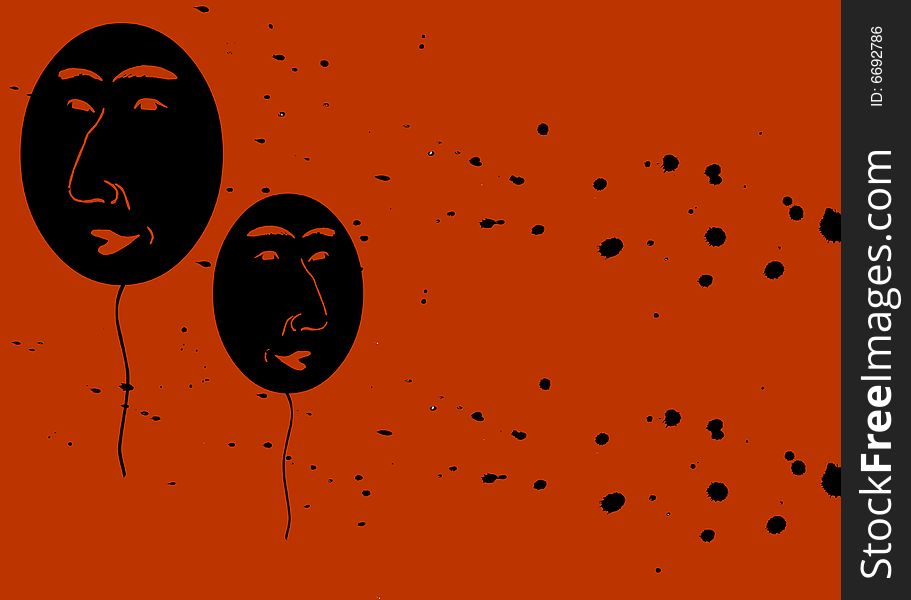 Balloon illustration with stained black brown and orange background. Balloon illustration with stained black brown and orange background