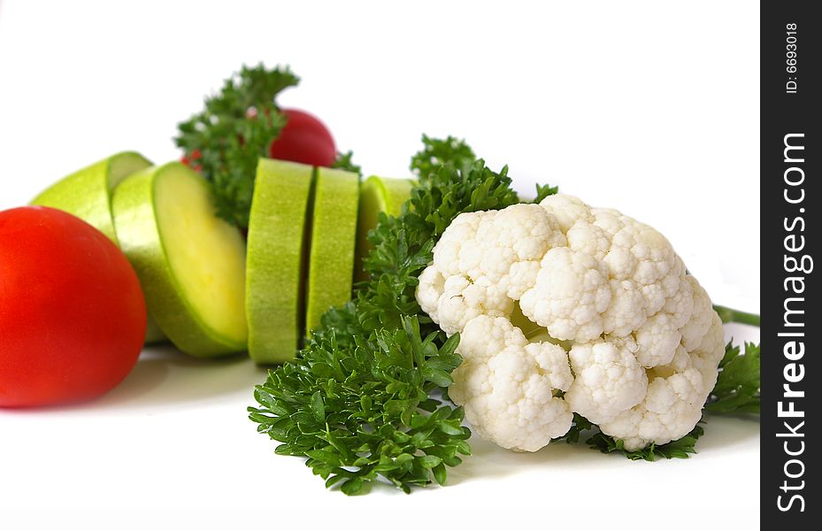 Fresh Raw Vegetables On White