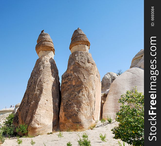 Interesting rock formations in Cappadocia near Goreme, Turkey. Interesting rock formations in Cappadocia near Goreme, Turkey