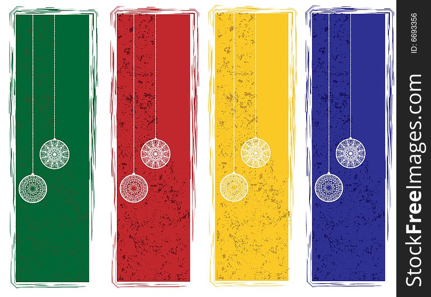 Grunge Christmas banners with stylized baubles