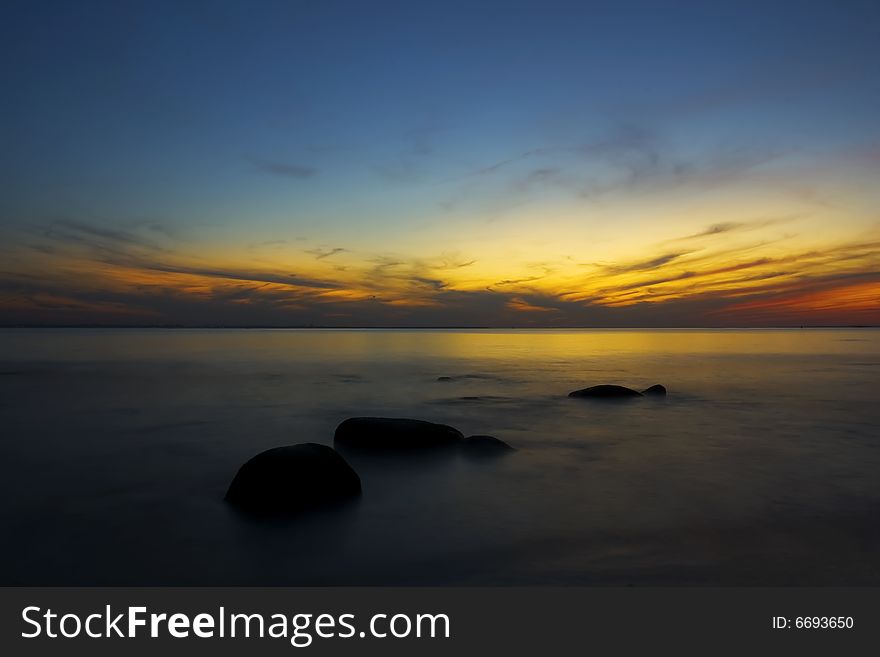 Sunset over baltic sea coastline. Tallinn, Estonia