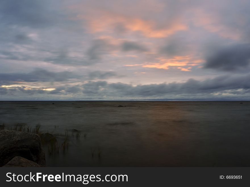 Sunset over baltic sea coastline. Tallinn, Estonia