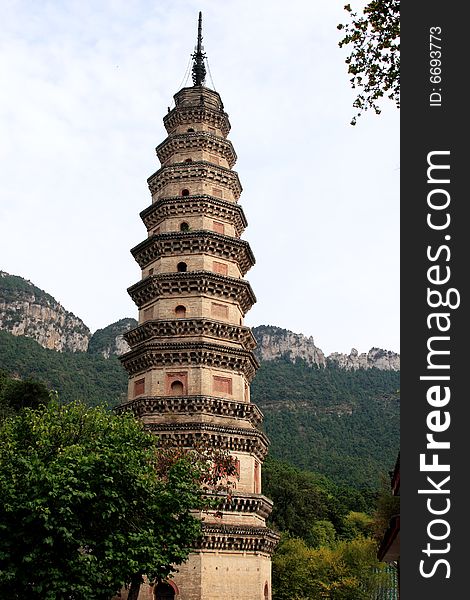 Buddhist Tower in forest, Shandong Province, China