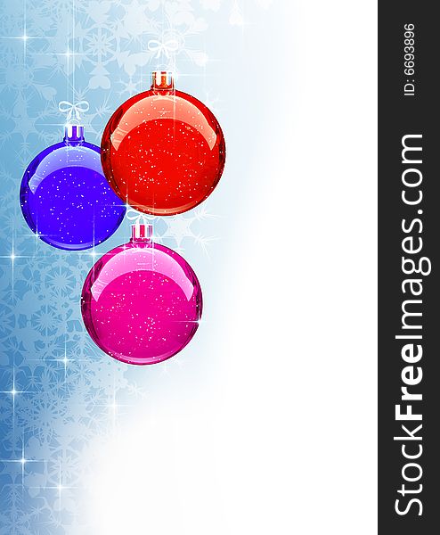 Colorful Christmas balls with snowflakes background. Colorful Christmas balls with snowflakes background