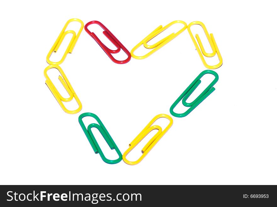 Paper clips in different figures on a white background