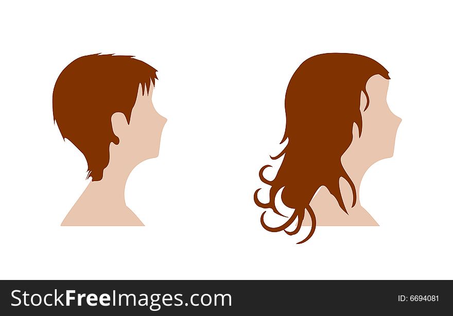 Two colored women head silhouettes. Two colored women head silhouettes