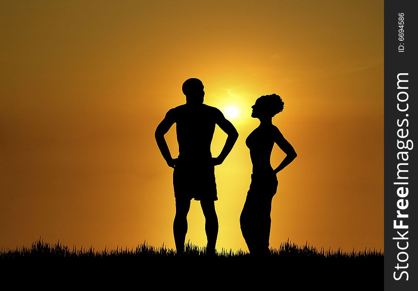 Silhouette of couple at sunset