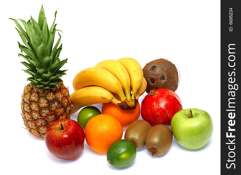 Group of fresh ripe fruits isolated on white background