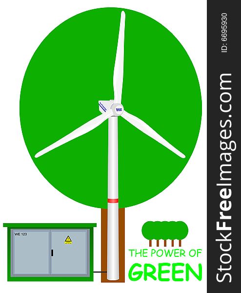 Wind Power Generator with its Transformer and some Green symbols. Wind Power Generator with its Transformer and some Green symbols