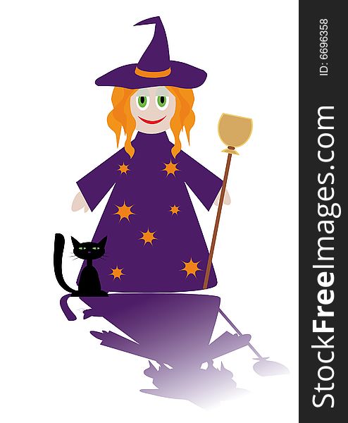 Cartoon figure of little witch with cat. You can find similar images in my gallery!