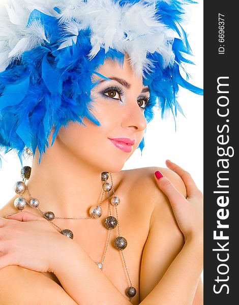 Picture of carnival woman over white background