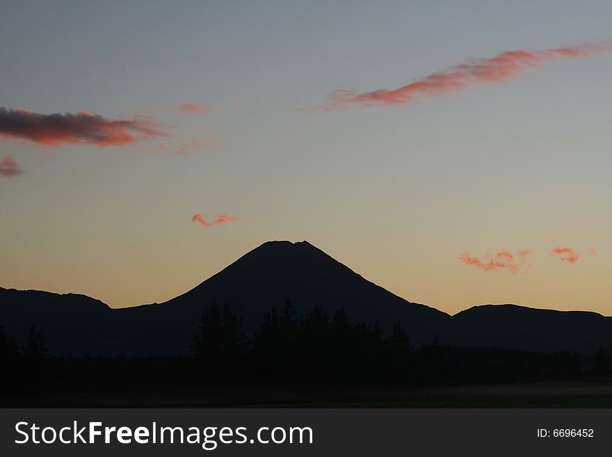 Mount Ngauruhoe just before sunrise. The Mountain was used as Mount Doom in the Lord of the Rings movie trilogy