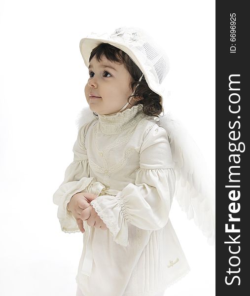 Portrait little angel on a white background