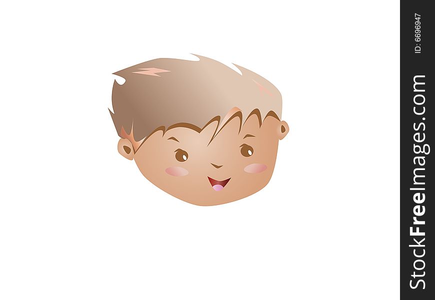 A cute boy`s head isolated on a white background