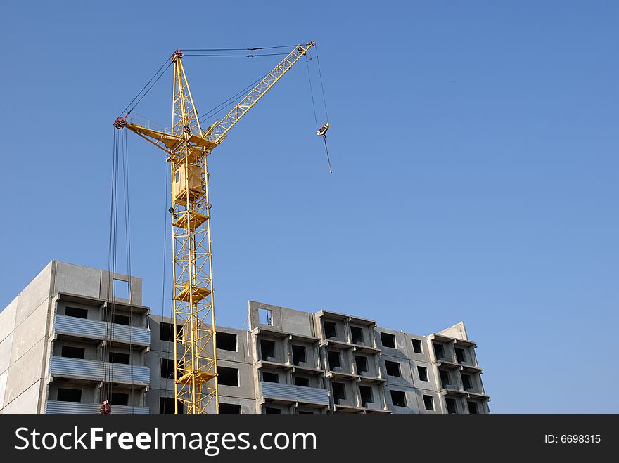 Construction paneling house, building, crane