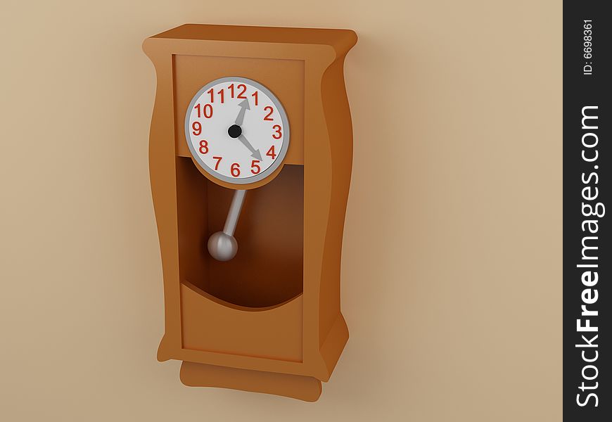 Old-fashioned wooden clock on the wall. 3d render.