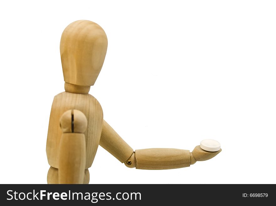 Wooden dummy with a Tablet in hands