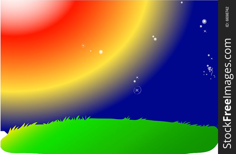 A illustration bringing the sun near the green earth. A illustration bringing the sun near the green earth