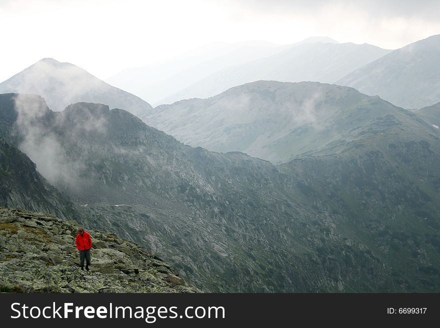 Lonely person in the Rila mountains. Lonely person in the Rila mountains