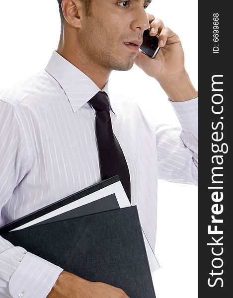 Adult american businessman busy on phone call