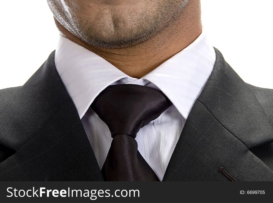 Close up pose of businessman tie on an isolated white background