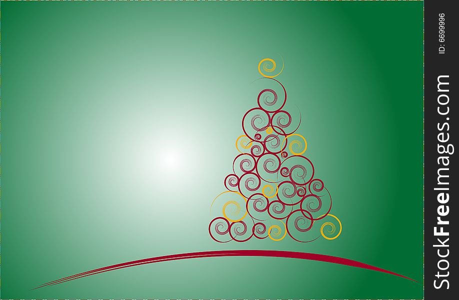 Color Christmas Tree isolated on a green background