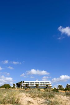 Luxury White Spanish Hotel On The Beach Stock Photo Luxury White Spanish Hotel On The Beach Stock Photo