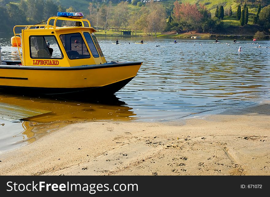 Yellow lifeguard boat