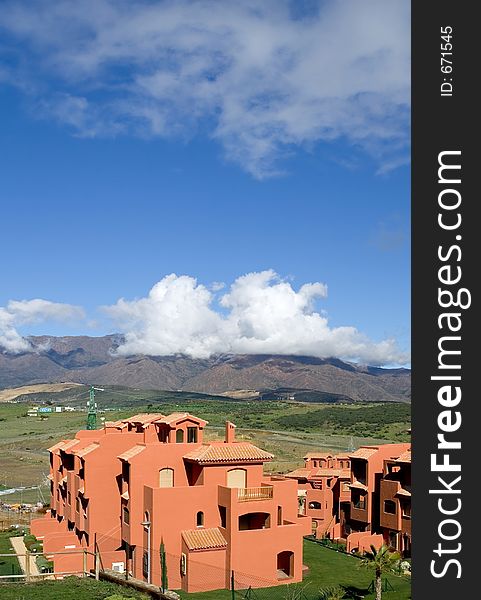 Roof of Spanish apartment with tv satellite dish