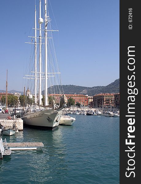 Sailing ship moored on Nice harbour on the Cote d'Azur. Sailing ship moored on Nice harbour on the Cote d'Azur