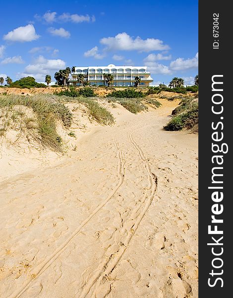 Luxury hotel on the Spanish coast next to the beach on the Costa de la Luz. Luxury hotel on the Spanish coast next to the beach on the Costa de la Luz