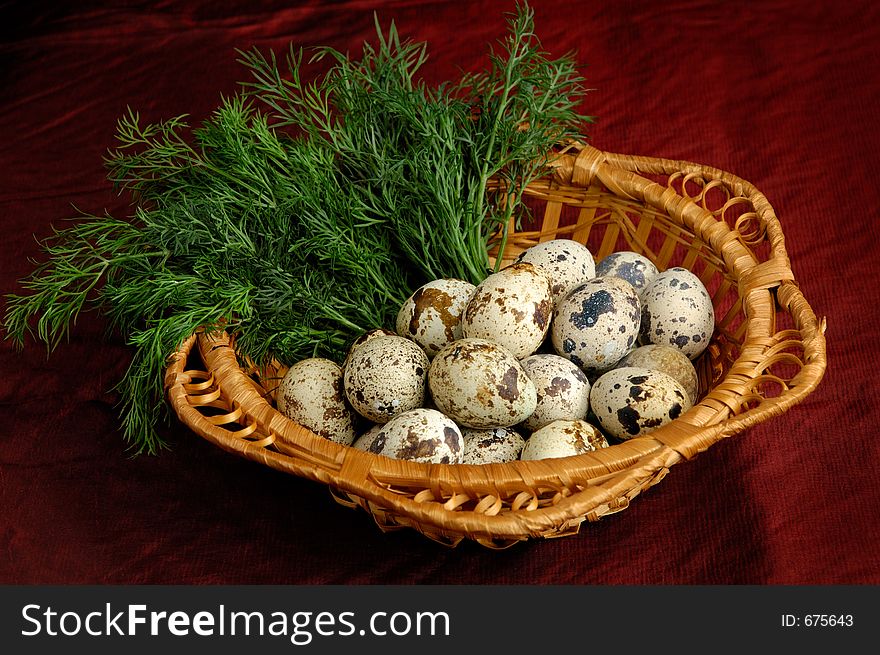 Easter basket with quail eggs. Easter basket with quail eggs