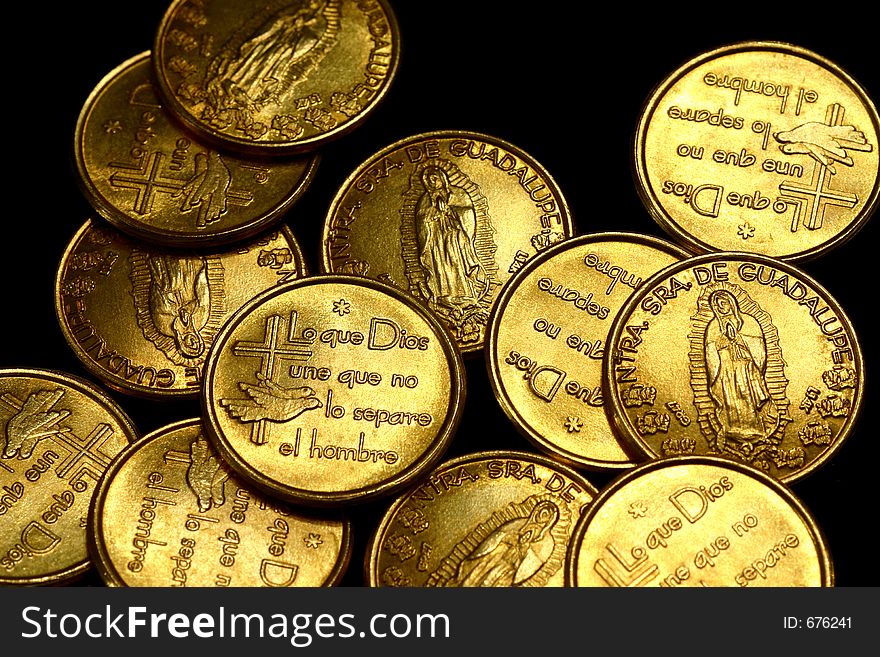 Golden coins used for marriages in Mexico and Latin America called arras. Golden coins used for marriages in Mexico and Latin America called arras