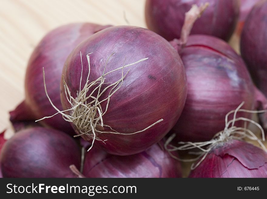 Red onions closeup